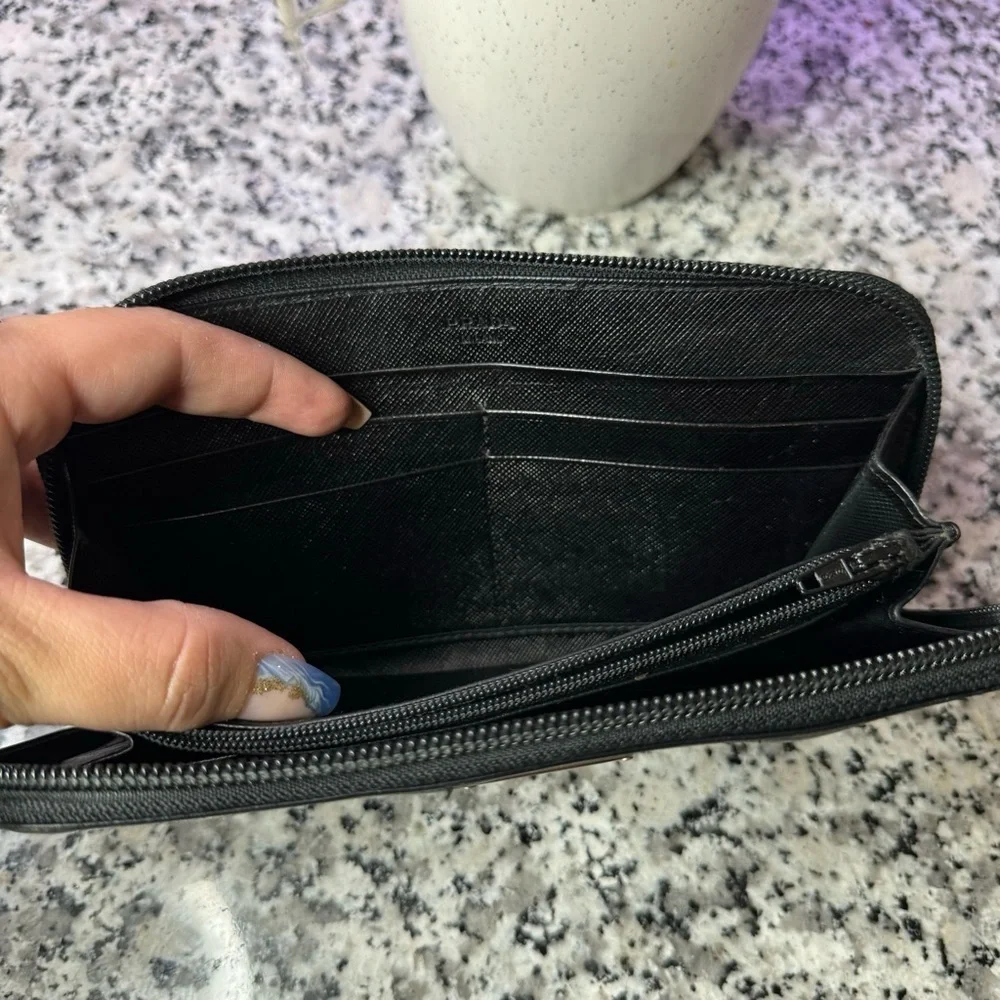 Prada | Black Zip Around Wallet Saffiano Leather Long